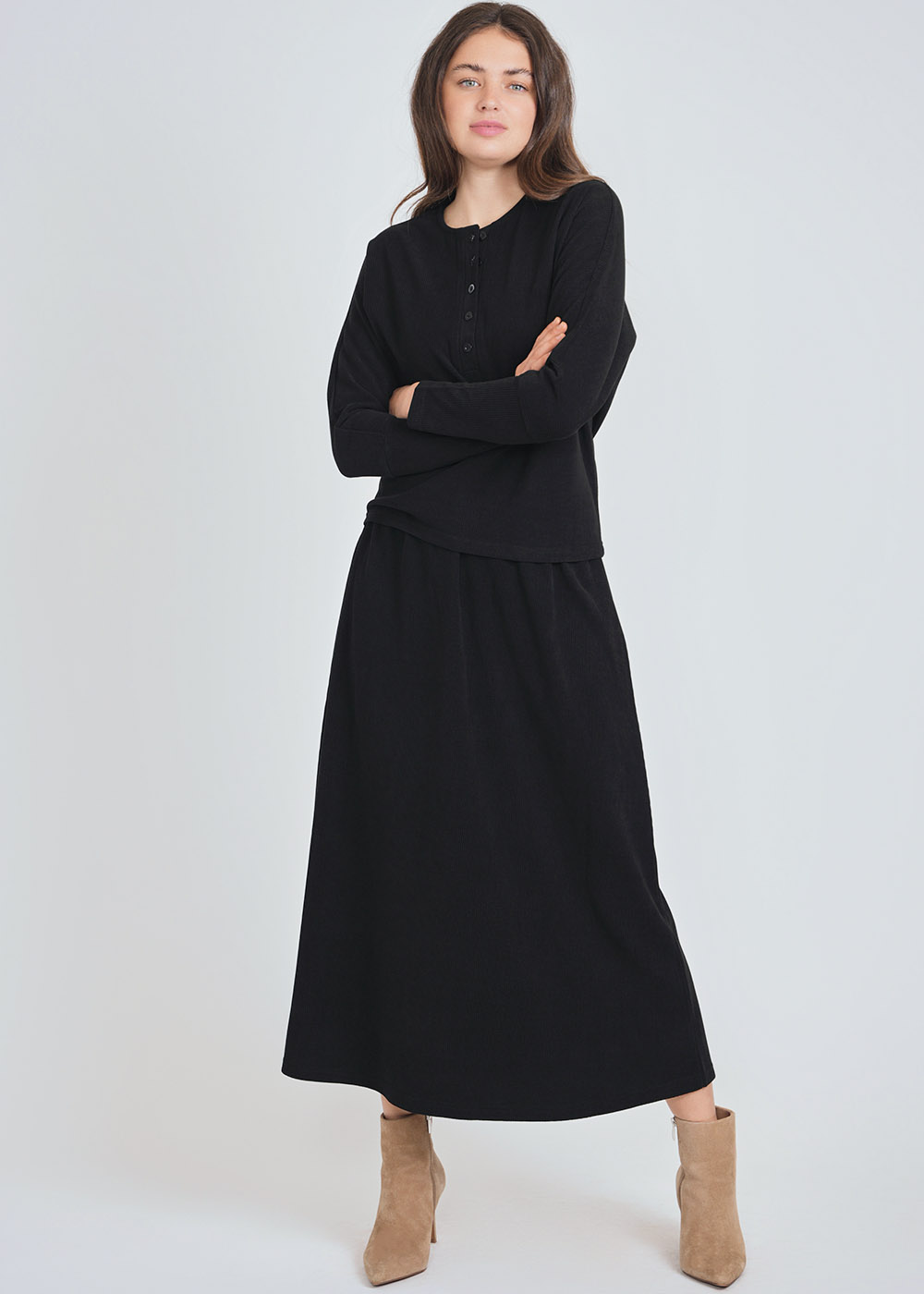 Black Ribbed Long Sleeve Tee: Elevated Basics | Modest Women